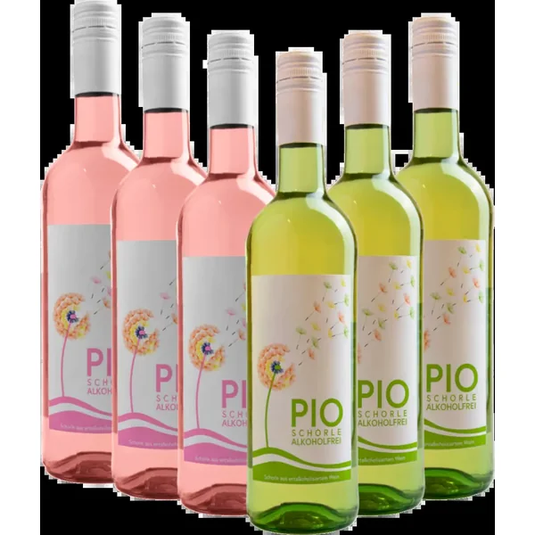 Le moment d'été en blanc & rosé avec PIO Weinschorle sans alcool – coffret de 6 pièces à goûter
